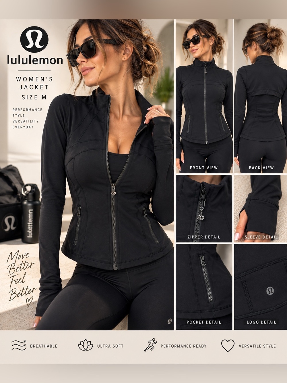lululemon athletica Black Fitted Zip-Up Performance Jacket